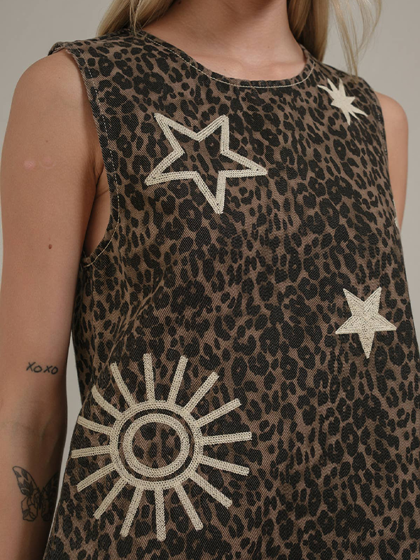 Embroidered Shift Dress: Leopard Print