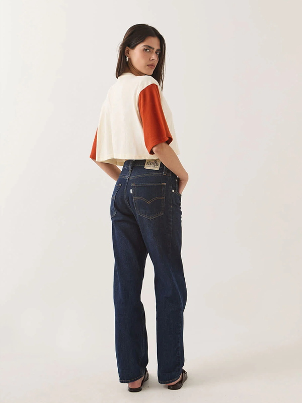 Carefree Organic Garment Dye Cropped Henley: Off White/Rust