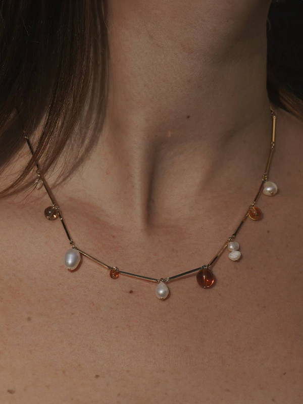 Fête Necklace: Gold Plated (Tan)