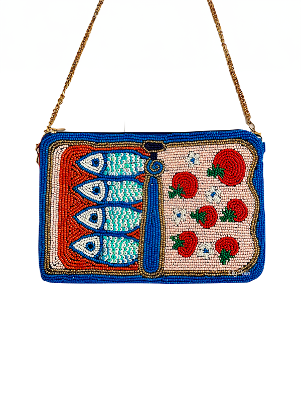Beaded Crossbody Bag: Sardines in Tomato Tin Can