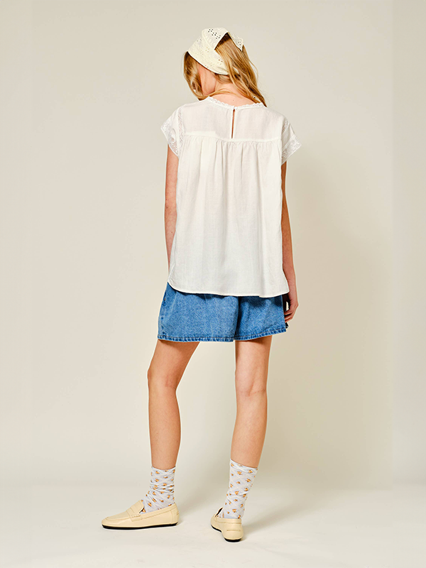 Linen Blend Lace Blouse: Off White