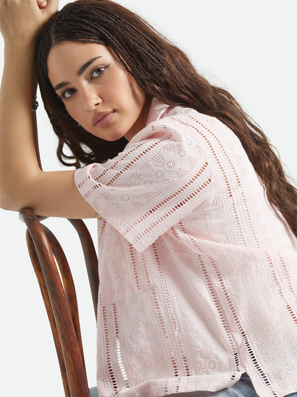 Paradise Lounge S/S Woven Top: Chalk Pink