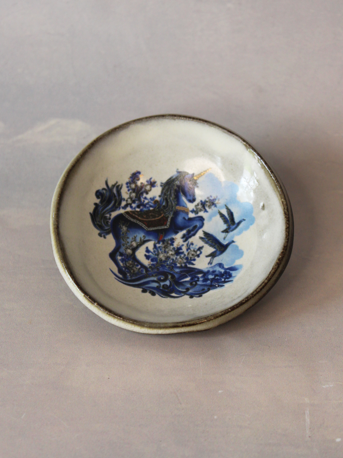 Ring Dish: Unicorn (Blue on White)
