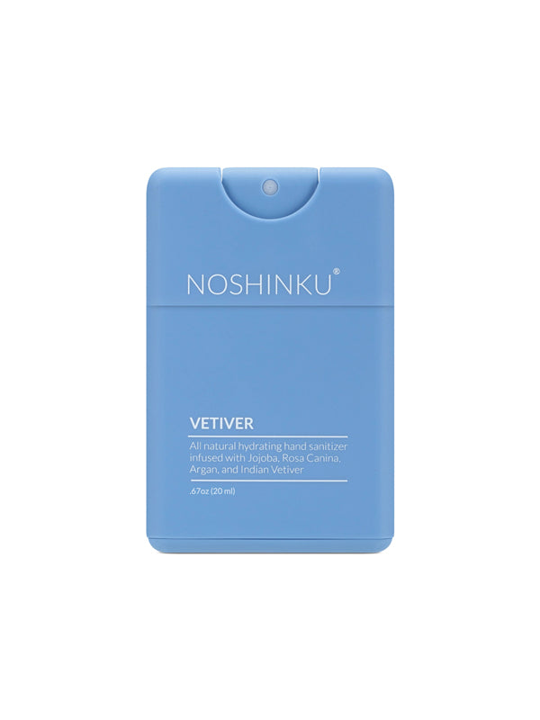 Vetiver pocket hand sanitizer with a refreshing, earthy scent, packaged in a compact bottle perfect for on-the-go cleaning and a touch of nature-inspired fragrance.