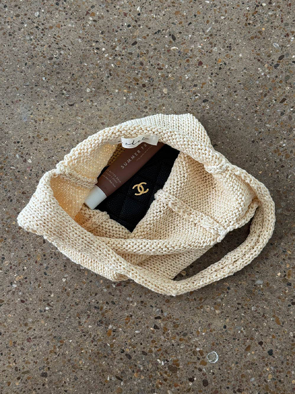 Mini Knit Tote Bag: Cream