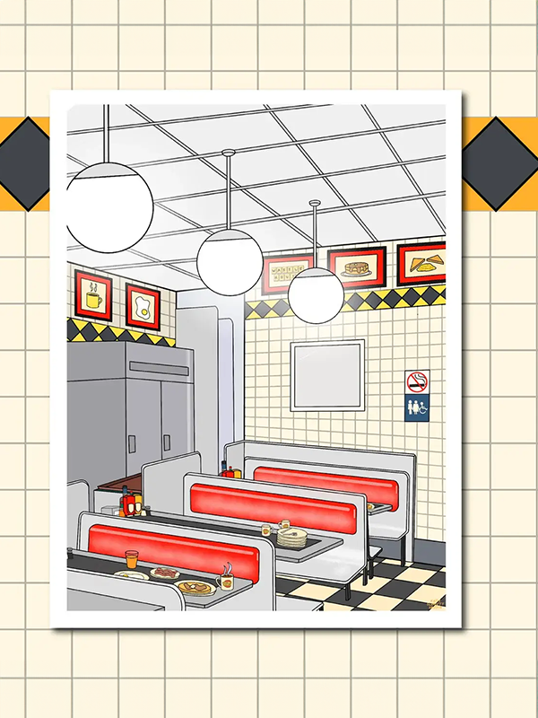 Waffle House Dining Room Print: 11 x 14