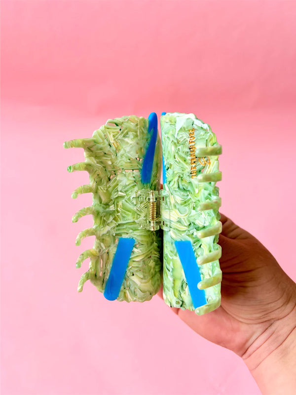 Crochet Yarn Hair Claw: Green/Blue