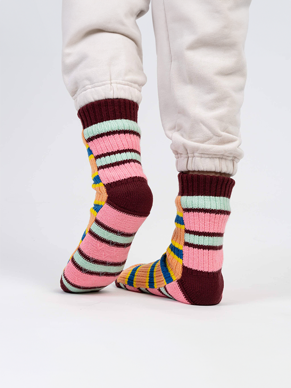 Zipper Stripe House Socks: Peach Cobalt