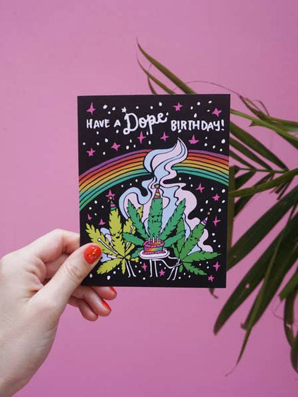 A fun and vibrant birthday card featuring the word 'Dope' in bold, colorful lettering. The card has a modern, playful design, perfect for sending a unique and energetic birthday greeting to someone special.