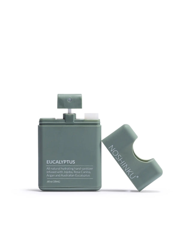 Eucalyptus pocket hand sanitizer with a refreshing, crisp scent, packaged in a compact bottle perfect for on-the-go cleaning and a calming, invigorating fragrance.